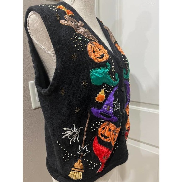 Y2k Halloween Sweater Vest Colorful, 3d Embroidered Design - Picture 5 of 6